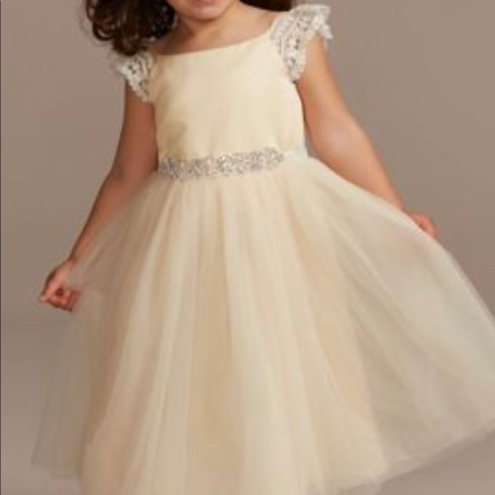 Crochet cap sleeve ruffle flower girl dress